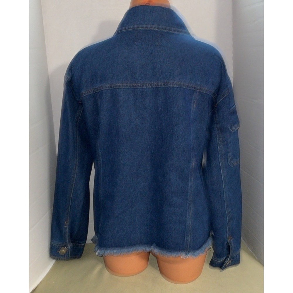Vintage Haute Monde rhinestone chain trim Denim Jean Jacket M - Picture 5 of 10